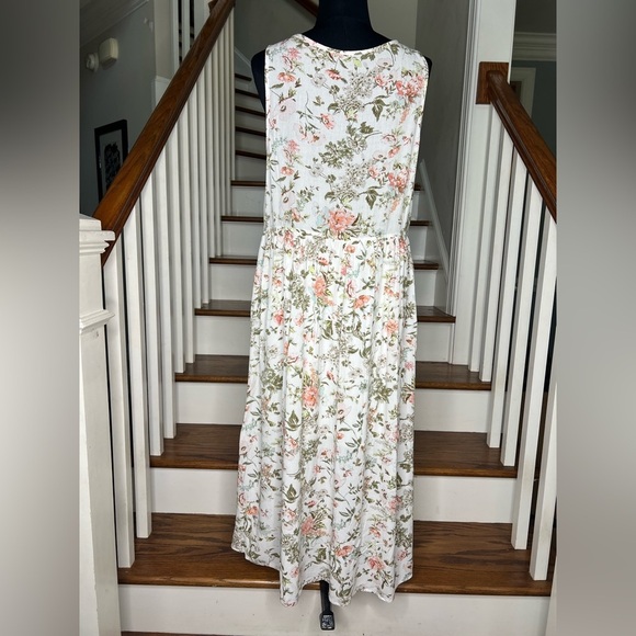 FRYE Floral Sleeveless Button Front Maxi Dress White Pink Green Size Large - Picture 5 of 11